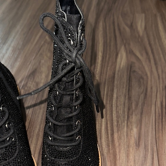 INC International Concepts Black Sparkle Lace-Up Boots - Picture 3 of 6